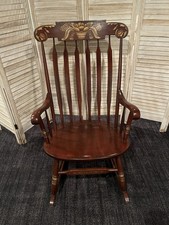 Vintage Hitchcock-Style Stenciled Windsor Rocking Chair Cream Painted — listing 3