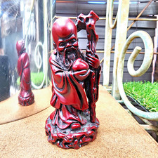 Shou Lao figurine Vintage Chinese Shou Lao God of Longevity & Child with Crane Carved Resin Figurine