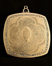Vintage Round Engraved Compact / Powder Box Lid with Floral Scrollwork and Vacant Cartouche