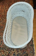 Vintage Wicker Baby Bassinet on Folding Rocker Stand with Mattress — listing 2