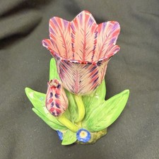 Hand-Painted Ceramic Ruffled Rim Vase with Rose & Wildflower Garden Motif, Signed 'Swanson 98' — listing 4