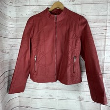 Made By Johnny Women's Faux Leather Moto Biker Jacket with Ribbed Detailing, Size L — listing 4