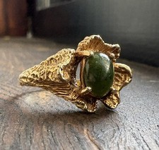 10K Gold Men's Signet Ring with Green Cabochon (Jade or Chrysoprase/Dyed) — listing 5