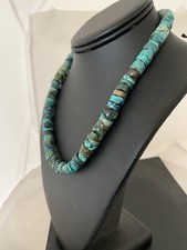 Vintage Navajo Turquoise Nugget & Heishi Shell Necklace, 24" with Sterling Cone Ends — listing 3