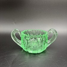 Green Uranium Depression Glass Double-Handled Open Sugar Bowl, Paneled Design, 3.5 x 3.5 in — listing 3