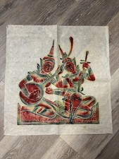 Pair of Framed Thai Temple Rubbings on Black Silk (Ramakien Warrior & Royal Barge) — listing 4
