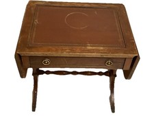 Duncan Phyfe Style Mahogany Drop Leaf Pedestal Side Table with Drawer — listing 6
