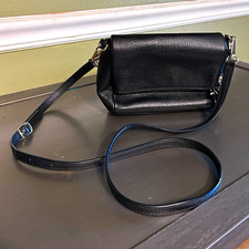 Talbots Navy Pebbled Leather Crossbody Flap Bag with Brown Trim and Chain Strap — listing 3