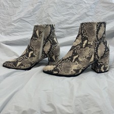 Snakeskin Print Block Heel Ankle Booties with Side Cutouts