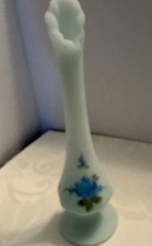 Fenton Custard Satin Glass Swung Bud Vase with Hand-Painted Holly Berry, 8.5" — listing 2
