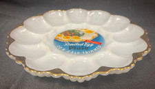 Vintage Milk Glass Deviled Egg Plate with Grape Pattern, Center Bowl & Spoon — listing 3