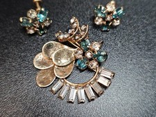 Retro 1940s M&S 12K Gold Filled Pink Paste & Rhinestone Fan Spray Brooch — listing 6