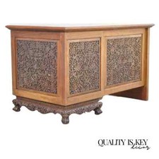 Chinese rosewood secretary Chinese Carved Rosewood Slant-Front Secretary Desk with Village Scene Relief — listing 6