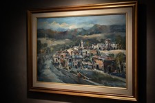 Vintage Italian Landscape Oil Painting, Bay of Naples with Umbrella Pines and Vesuvius, Ornate Gilt Frame, listing 2