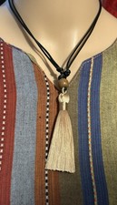 Bohemian Silvertone Long Tassel Pendant Necklace, 36" Chain — listing 2