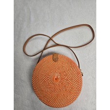 Round Woven Rattan Crossbody Bag with Floral Lining and Button-Loop Closure — listing 2
