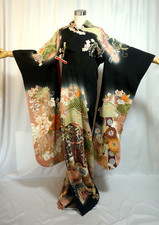 Antique Japanese Silk Kimono with Crashing Wave (Seigaiha/Nami) Motif — listing 3