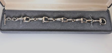 Sterling Silver & Braided Leather Snaffle Bit Cuff Bracelet, Toggle Clasp, listing 3