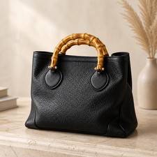 Gucci Diana Medium Bamboo Handle Tote Bag in Black Leather