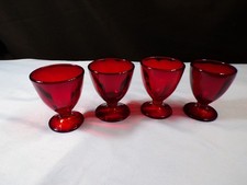 Ruby Red Cut-to-Clear Style Pedestal Compote / Footed Bowl with Floral & Leaf Motif — listing 5