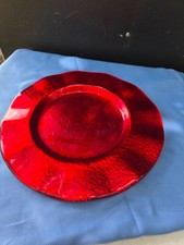 Ruby Red Cut-to-Clear Style Pedestal Compote / Footed Bowl with Floral & Leaf Motif — listing 2