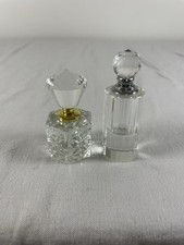 Vintage Cut Glass Vanity Perfume Bottle with Fan-Shaped Ornate Dauber Stopper — listing 2