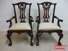 Vintage Chippendale-Style Carved Wood Dining Armchair with Shell Crest and Coral Velvet Seat — listing 2