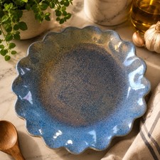 Studio Pottery Hand-Thrown Stoneware Pie Dish with Fluted Rim and Blue Brushwork — listing 3