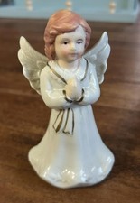 Vintage Ceramic Praying Angel Figurine with Pink Robe and Iridescent Wings — listing 2