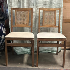 Cane Back Folding Dining Chair with Beige Vinyl Seat — listing 6