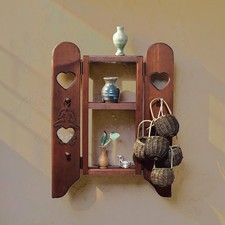 Vintage Cottage Core Triple Heart Wooden Wall Shelf, Tan Stain with Rope & Heart Accent — listing 6