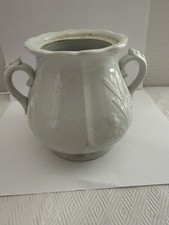 White Ironstone Biscuit Jar / Covered Pot with Embossed Castle & Grapevine Relief and Figural Finial — listing 3