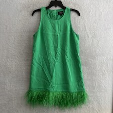 Green Sleeveless Shift Dress with White Soutache Embroidered Trim, Split Neck — listing 3