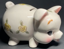 Lefton Ceramic Piggy Bank with Pink Bow and Floral Sprigs — listing 4