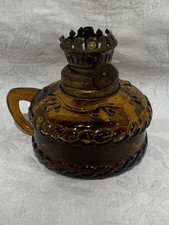 Vintage Pressed Glass Finger Oil Lamp with Hurricane Chimney — listing 2