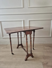 Antique Mahogany Baby Sutherland Drop-Leaf Table with Turned Gate Legs and Casters — listing 3