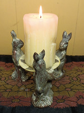 Cast Metal Figural Rabbit Rowing Leaf Boat Tealight / Egg Cup Candle Holder — listing 3