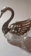 Vintage Silver Swan Open Salt Cellar with Cut Glass Body and Articulated Wings, Made in Italy Only ITALY — listing 4