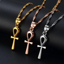 Ankh Cross Pendant with Pave CZ Diamond Clusters, Gold-Tone, 1.75 inch — listing 2