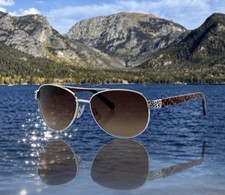 Brighton "Sugar Shack" Aviator Sunglasses with Leopard Print Temples