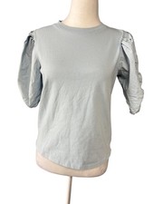 FRAME Puff-Sleeve Crewneck Sweater in Chambray Heather, Size S, NWT — listing 2