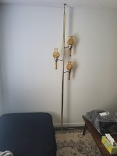 Mid-Century Modern Tension Pole Floor Lamp with Two Red Spun Fiberglass/Lucite Spaghetti Globe Shades — listing 5