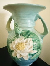 Roseville Pottery Water Lily Cornucopia Vase in Brown/Green — listing 6