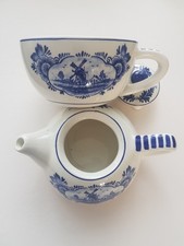 Blue Delft Deco Handpainted Windmill & Floral Teapot, White and Blue — listing 2
