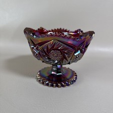 L.E. Smith Amethyst Carnival Glass Basket with Applied Handle and Ruffled Rim — listing 6