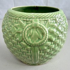 Vintage Pink/Mauve Glazed Ribbed Flower Pot Planter with Embossed Maple Leaves, McCoy-style Art Pottery — listing 3