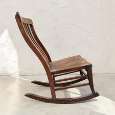 Antique Early 20th Century Oak Rocking Chairs, Pair — Splat-Back Armchair Rockers — listing 3
