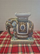 Vintage Cobalt Blue Ceramic Elephant Garden Stool / Plant Stand with Flat Round Top, listing 3