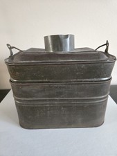 Antique Style Tin Miner's Lunch Pail with Wooden Bail Handle and Nested Cup Lid — listing 3