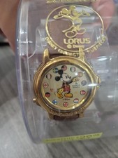 Vintage Lorus Mickey Mouse Musical Quartz Watch with Brown Leather Band